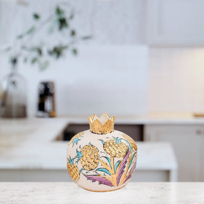 Handmade Ceramic Pomegranate Vase, Golden Vase Home Decor
