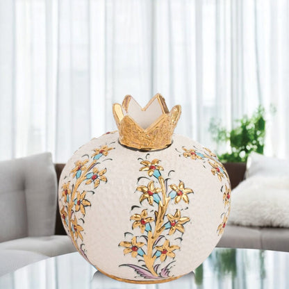 Handmade Ceramic Pomegranate Vase, Golden Vase Home Decor
