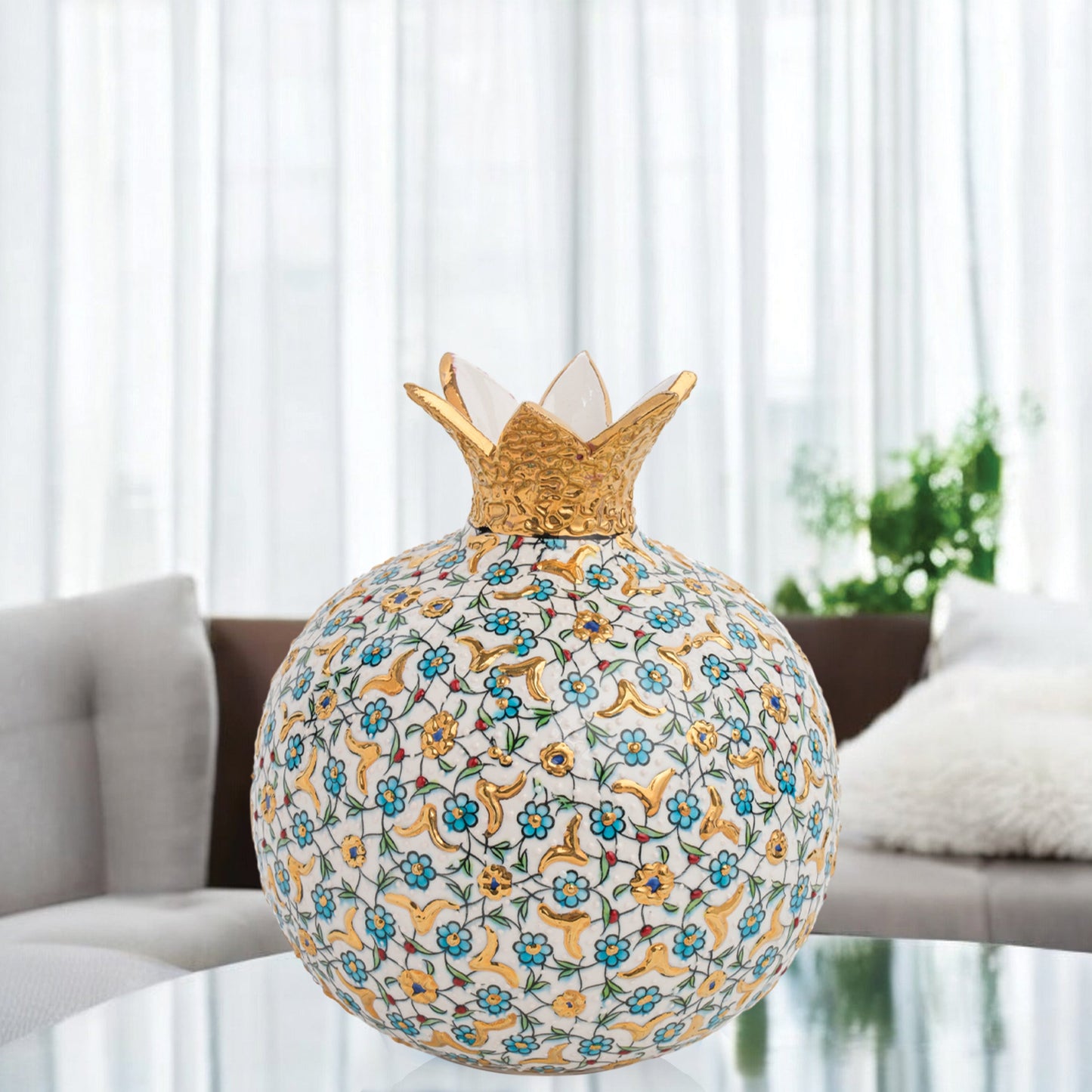 Handmade Ceramic Pomegranate Vase, Golden Vase Home Decor
