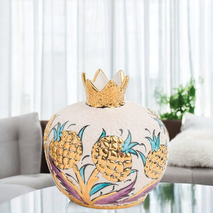 Handmade Ceramic Pomegranate Vase, Golden Vase Home Decor