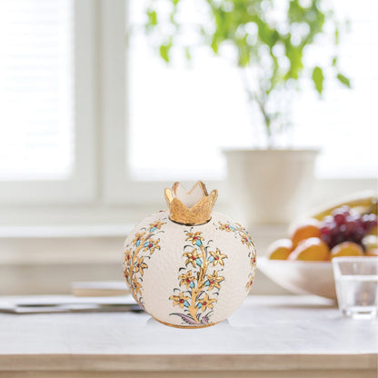Handmade Ceramic Pomegranate Vase, Golden Vase Home Decor