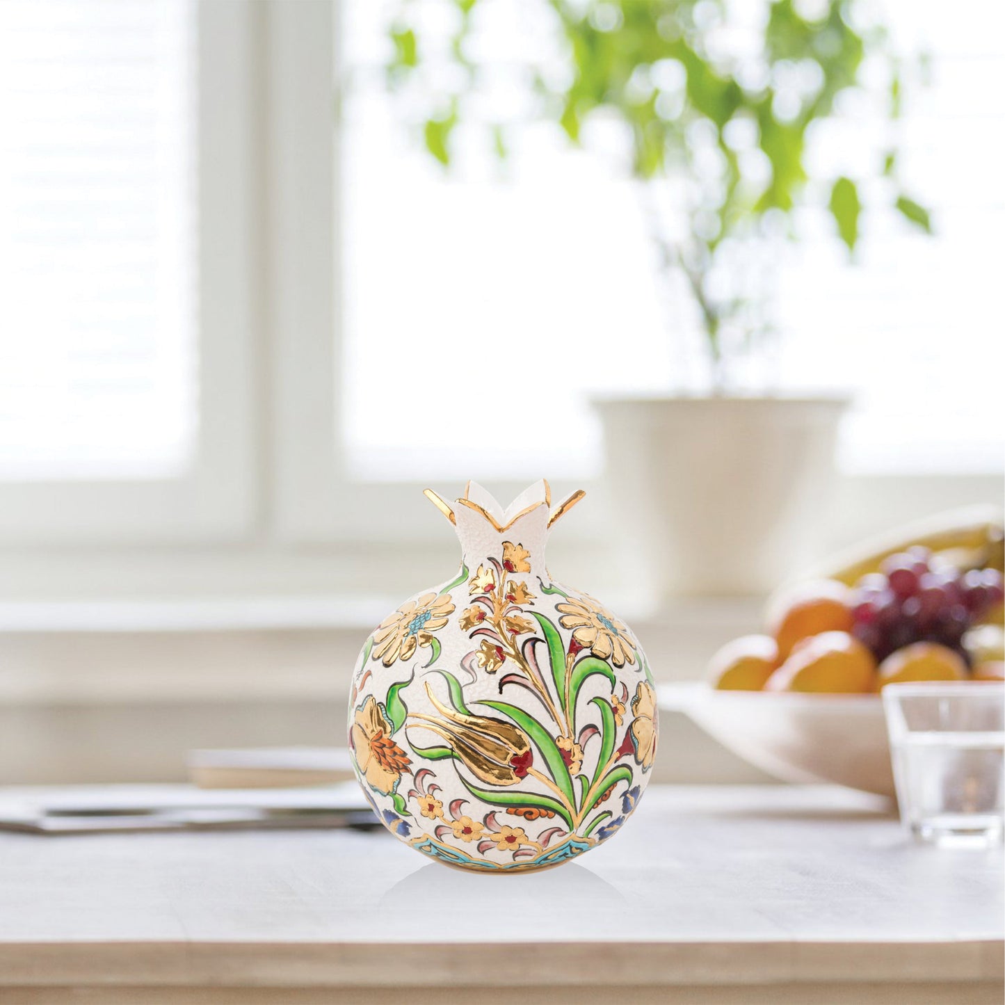 Handmade Ceramic Pomegranate Vase, Golden Vase Home Decor