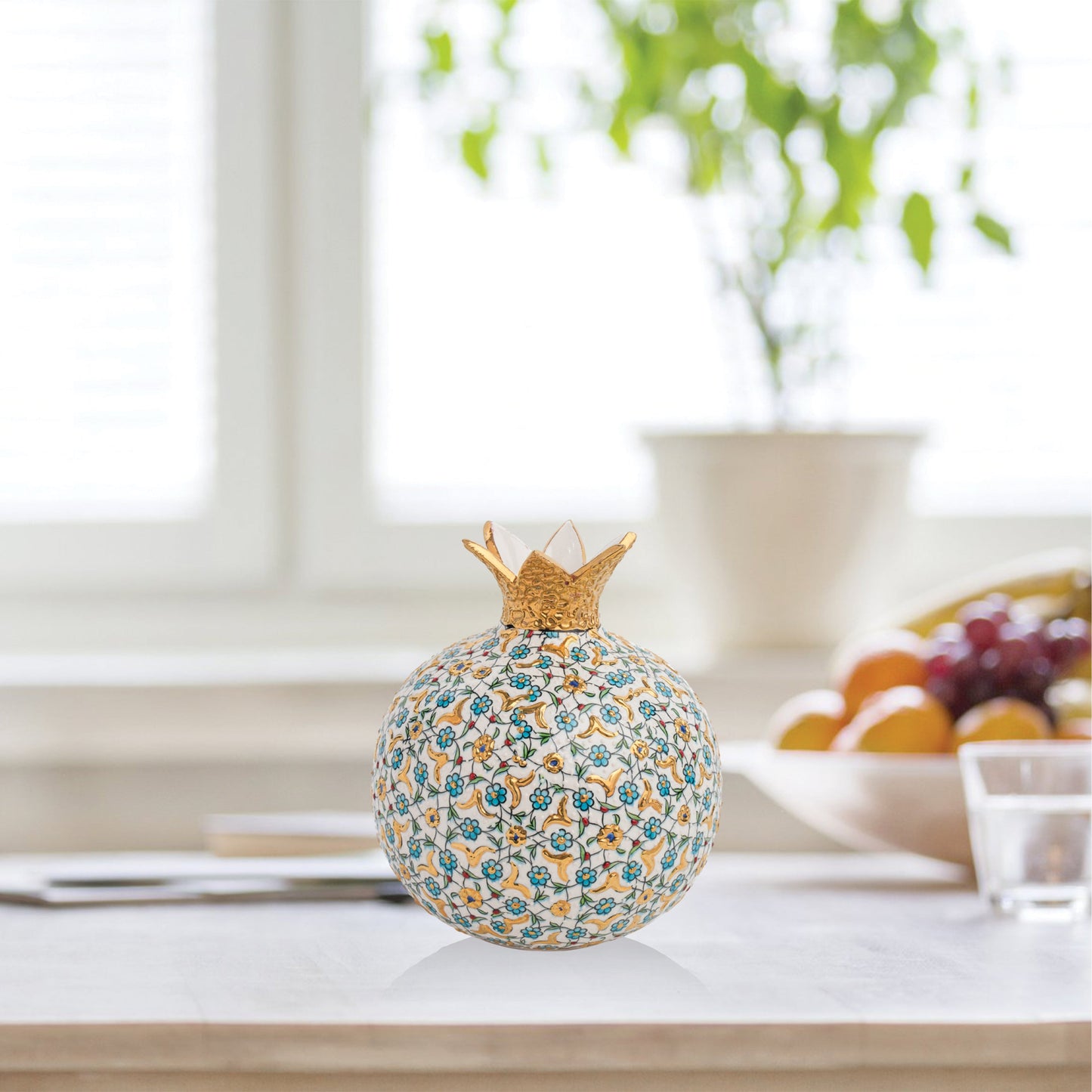 Handmade Ceramic Pomegranate Vase, Golden Vase Home Decor