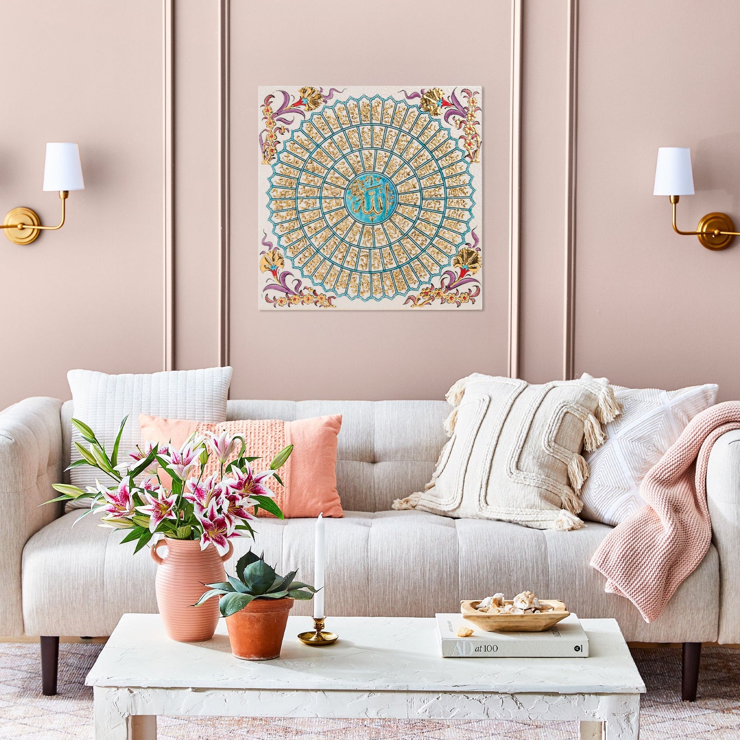 Handmade Ceramic Tile, Golden Divine Mandala Tile