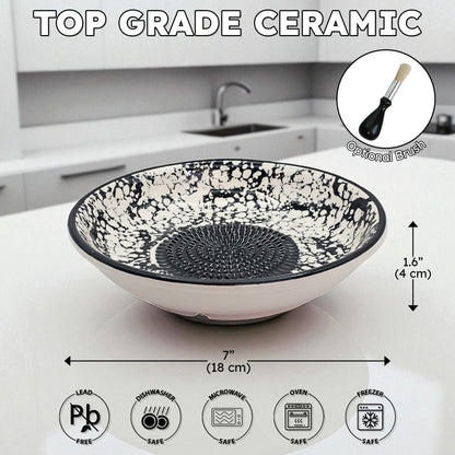 Garlic Grater Bowl, Black Sponge Grater Plate, 7" Ceramic Garlic Grinder, Decorative Grater Bowl