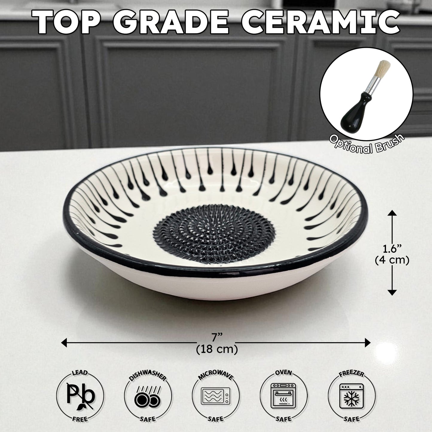 Garlic Grater Bowl, Black Drops Grater Plate, 7" Ceramic Garlic Grinder, Decorative Grater Bowl