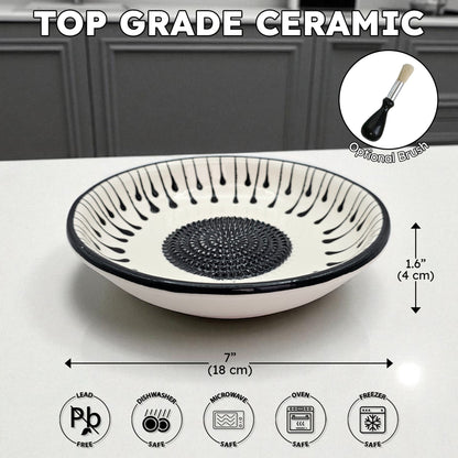 Garlic Grater Bowl, Black Drops Grater Plate, 7" Ceramic Garlic Grinder, Decorative Grater Bowl