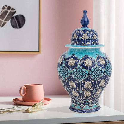 Handmade Ceramic Jar, Ottoman Blue Decorative Jar with Lid, Ceramic Ginger Jar