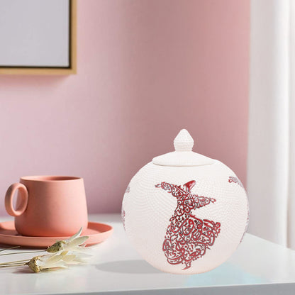 Hand-painted Whirling Dervish ceramic globe jar with Arabic calligraphy design. Available in red or blue, artisan-made, perfect for spiritual décor or gifts.