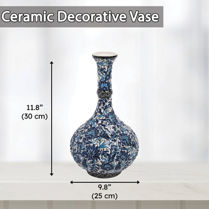 Handmade Ceramic Decorative Vase, Blue Floral Ceramic Vase