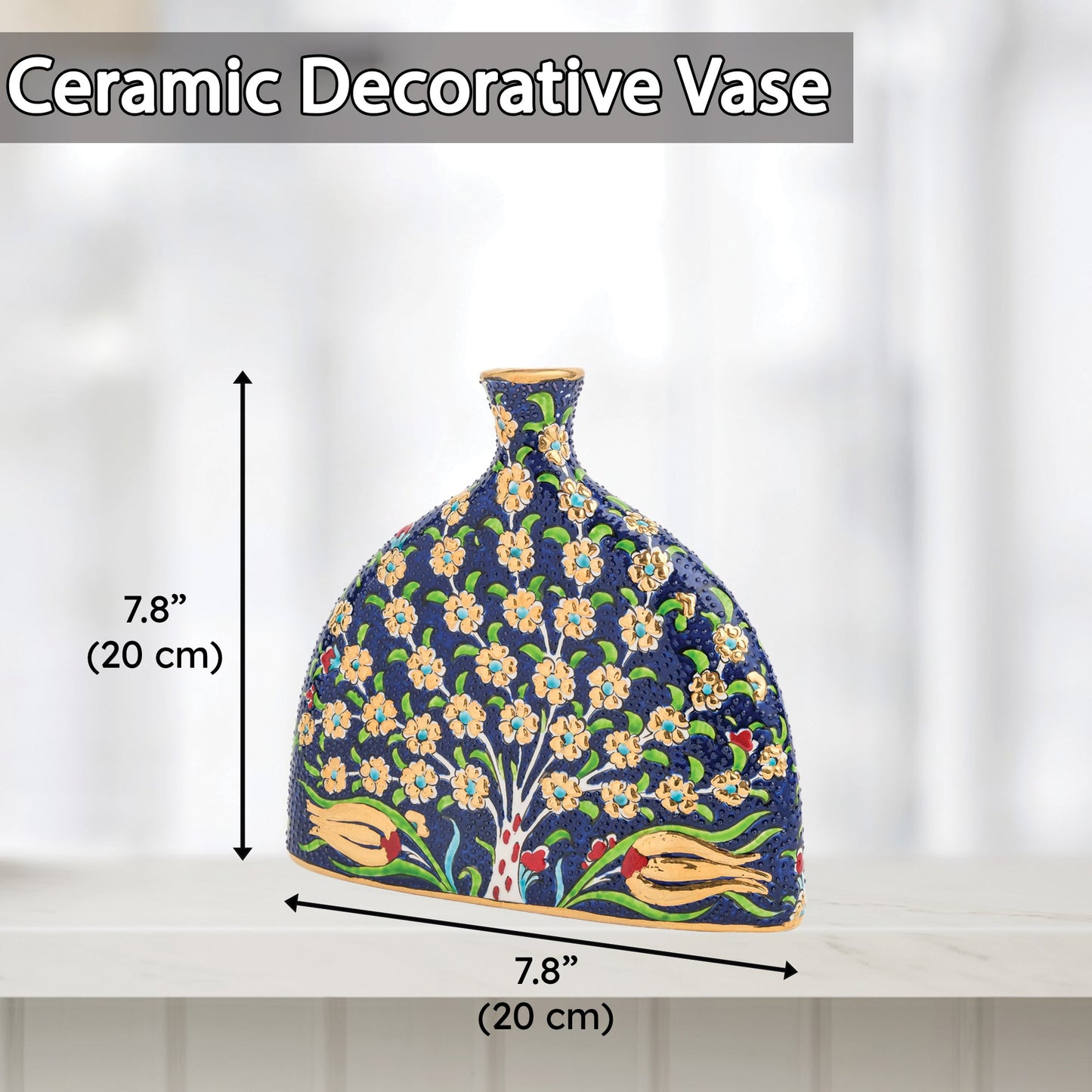 Handmade Ceramic Decorative Vase, Gold Tree Ceramic Vase, Golden Vase