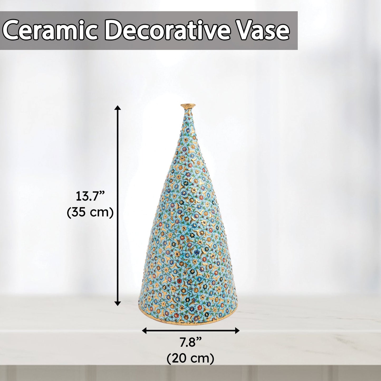 Handmade Ceramic Decorative Vase, Ottoman Blossom Ceramic Vase, Golden Vase