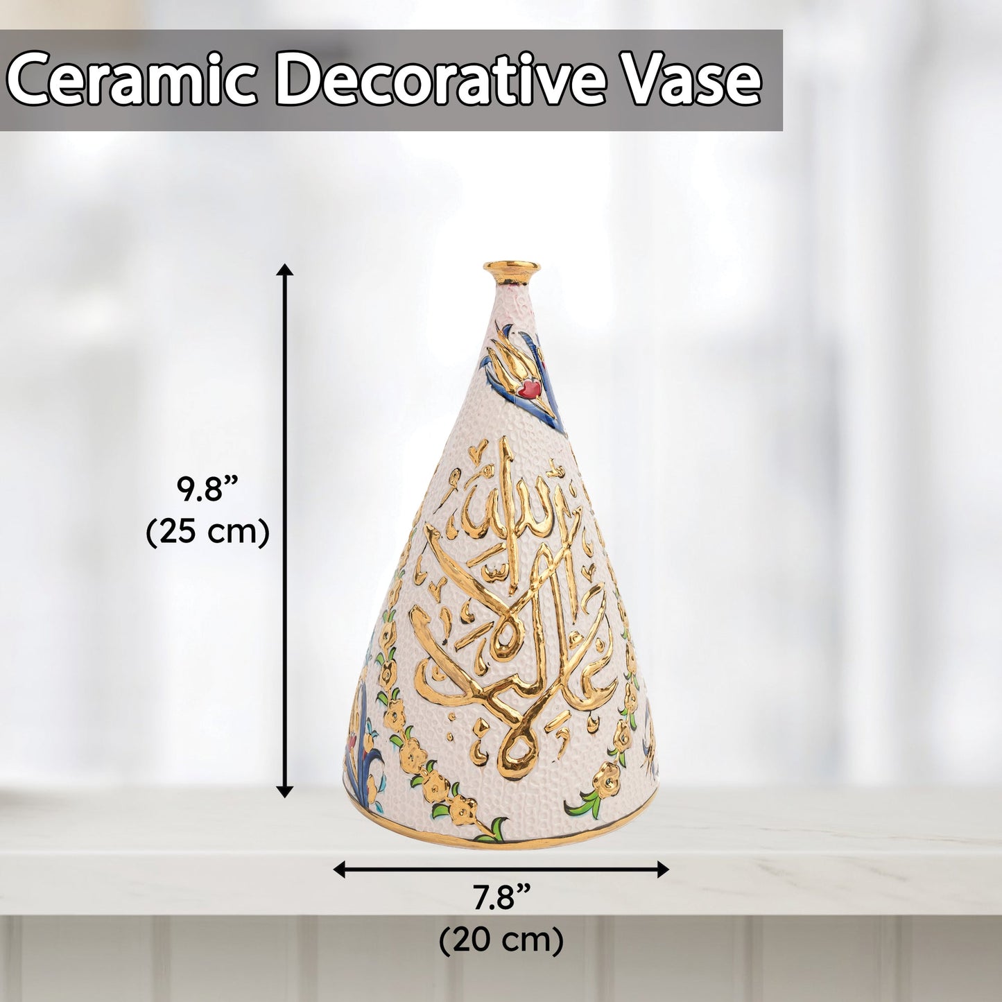 Handmade Ceramic Decorative Vase, Royal Calligraphy Ceramic Vase, Golden Vase