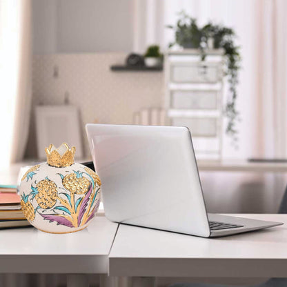 Handmade Ceramic Pomegranate Vase, Golden Vase Home Decor